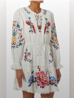 NEW! FARM Rio Macaw Cross Stitch Embroidered Mini Dress Size XS